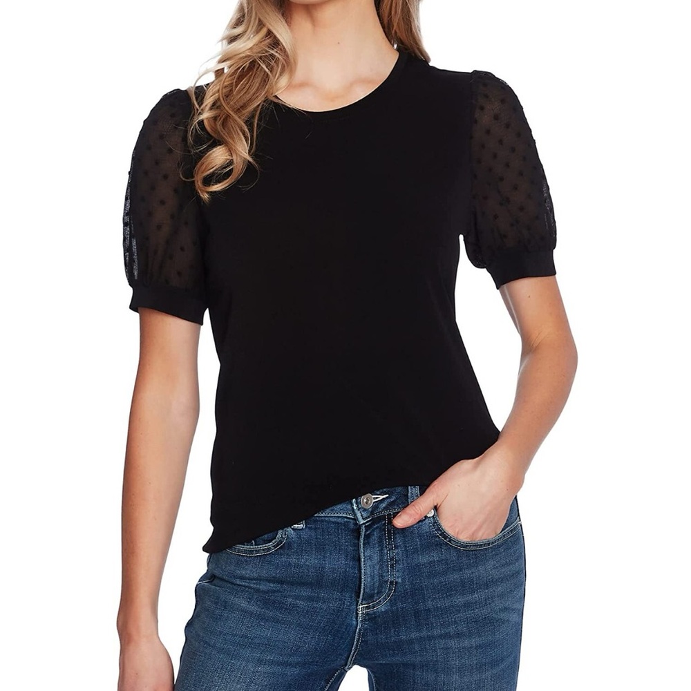 Nwt Blue Pepper Elegant Black polka dot Puff Sleeve Top knit top size‎ medium